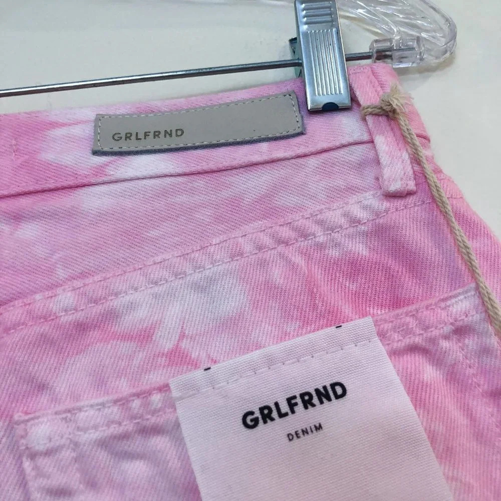 NEW GRLFRND Denim Helena Pink High Waist Tie Dye Straight Leg Jeans Women's 26 - Picture 9 of 10